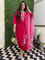 Viscose Chanderi Kurti Set with Printed Tussar Silk Dupatta