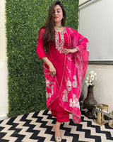 Viscose Chanderi Kurti Set with Printed Tussar Silk Dupatta