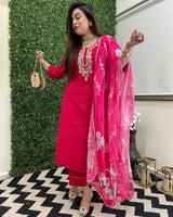 Viscose Chanderi Kurti Set with Printed Tussar Silk Dupatta
