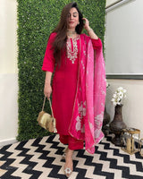 Viscose Chanderi Kurti Set with Printed Tussar Silk Dupatta