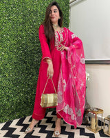 Viscose Chanderi Kurti Set with Printed Tussar Silk Dupatta