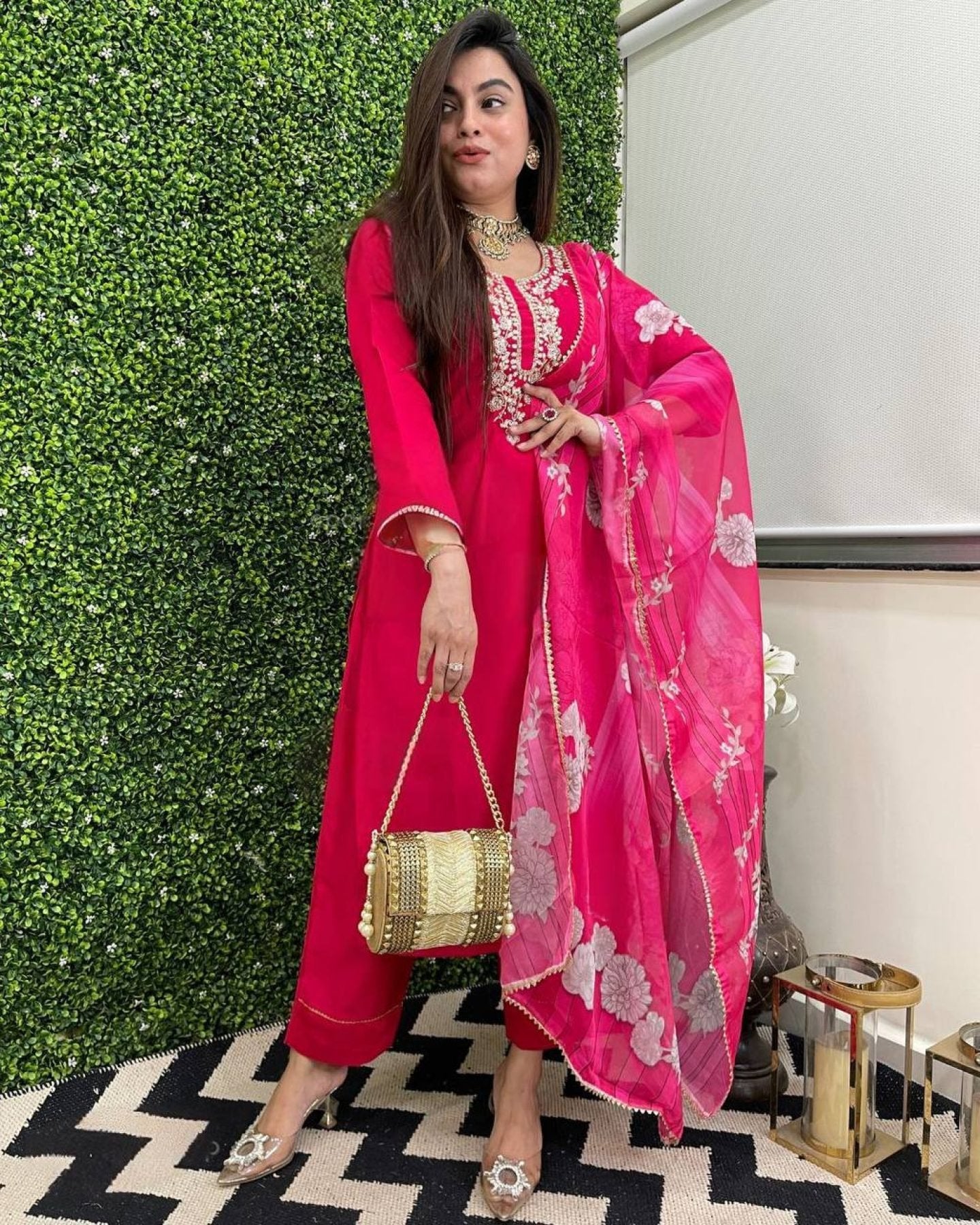 Viscose Chanderi Kurti Set with Printed Tussar Silk Dupatta
