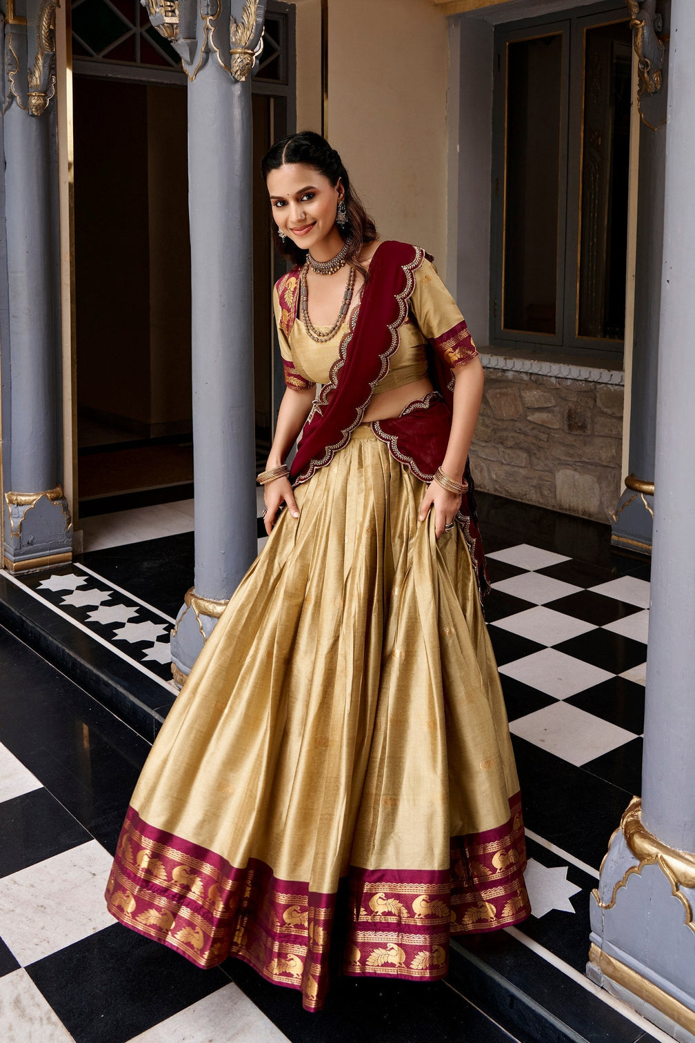 Chiku Cotton Silk Lehenga Set