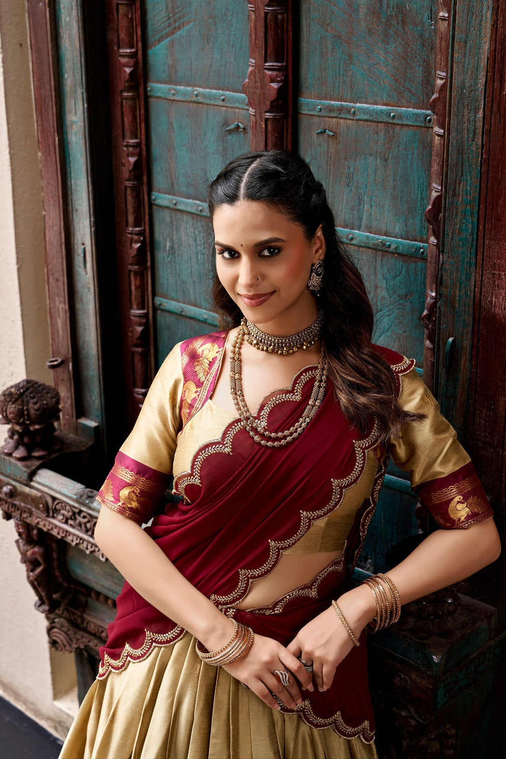 Chiku Cotton Silk Lehenga Set