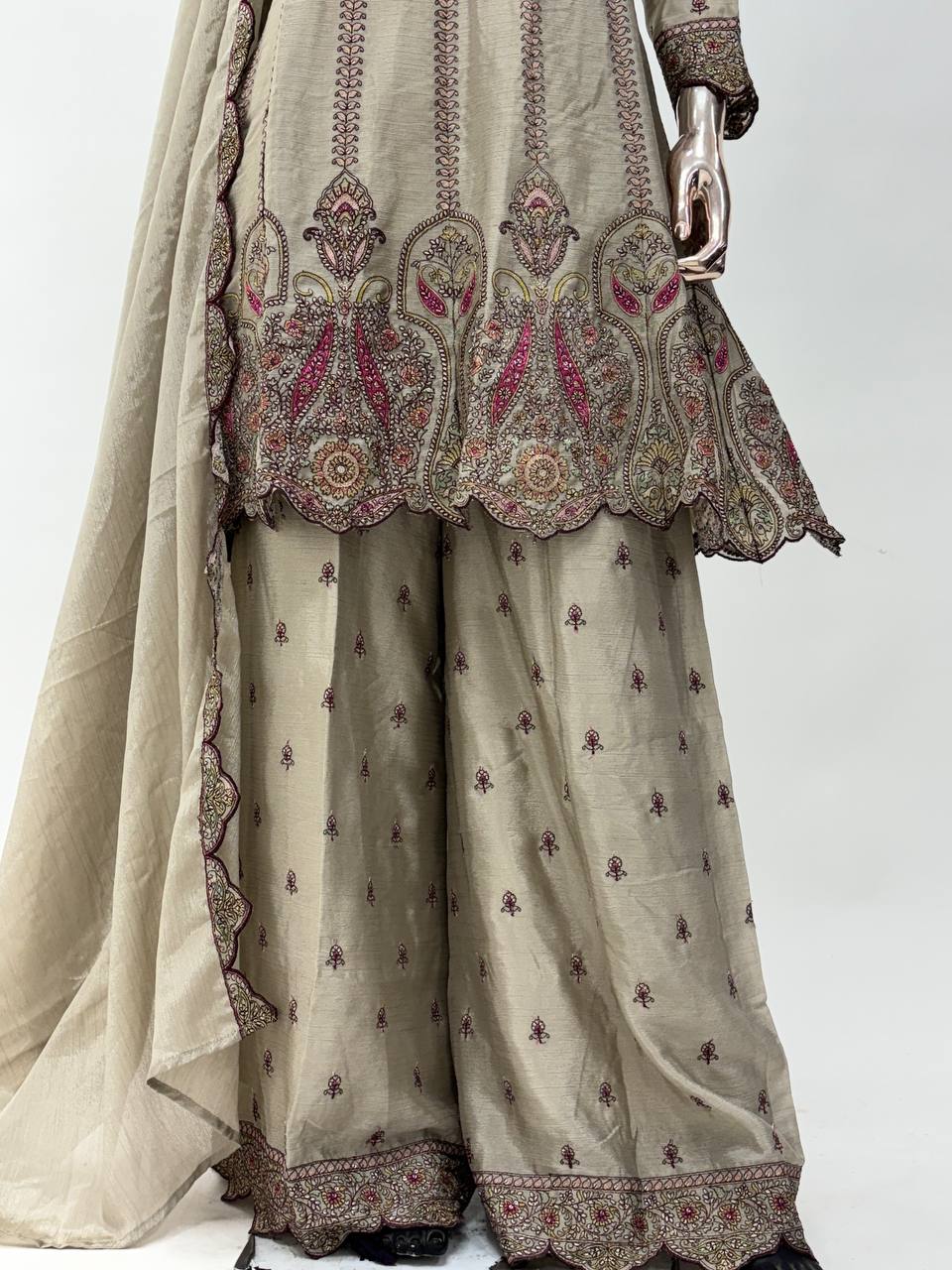 Chiku Elegant Chinon Embroidered Suit Set – Full Stitched