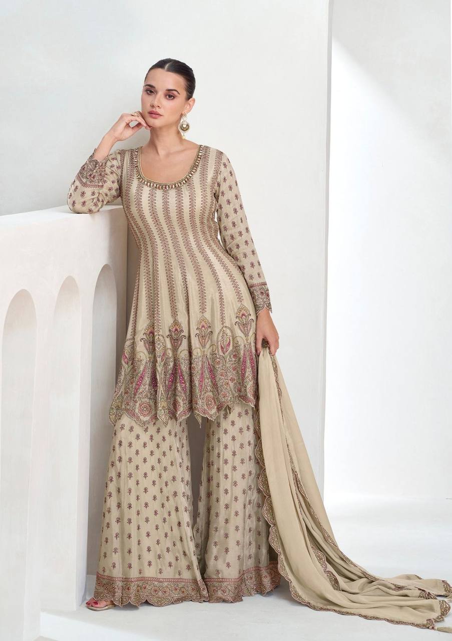 Chiku Elegant Chinon Embroidered Suit Set – Full Stitched