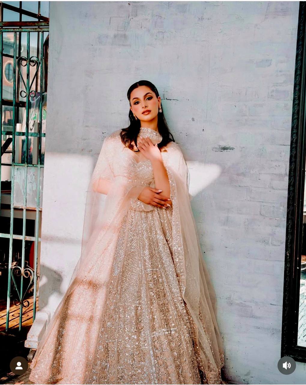 Beige Radiant Kasturi Silk Lehenga Set with Heavy Sequins & Dori Work