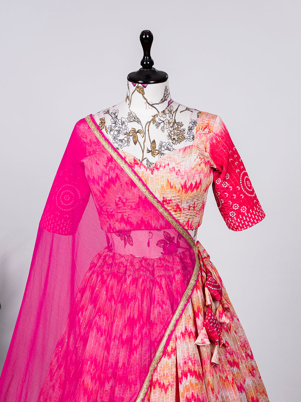 Multi Color Crochet Sequins Embroidery Work Chinon Lehenga Choli
