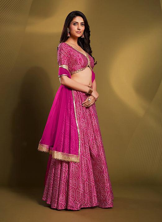 Chinon Pink Navratri Lehenga Choli with Digital Print & Dori Work