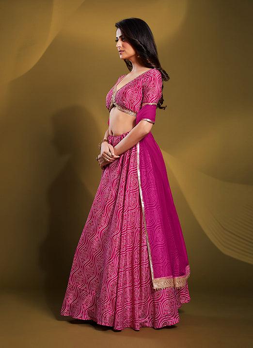 Chinon Pink Navratri Lehenga Choli with Digital Print & Dori Work