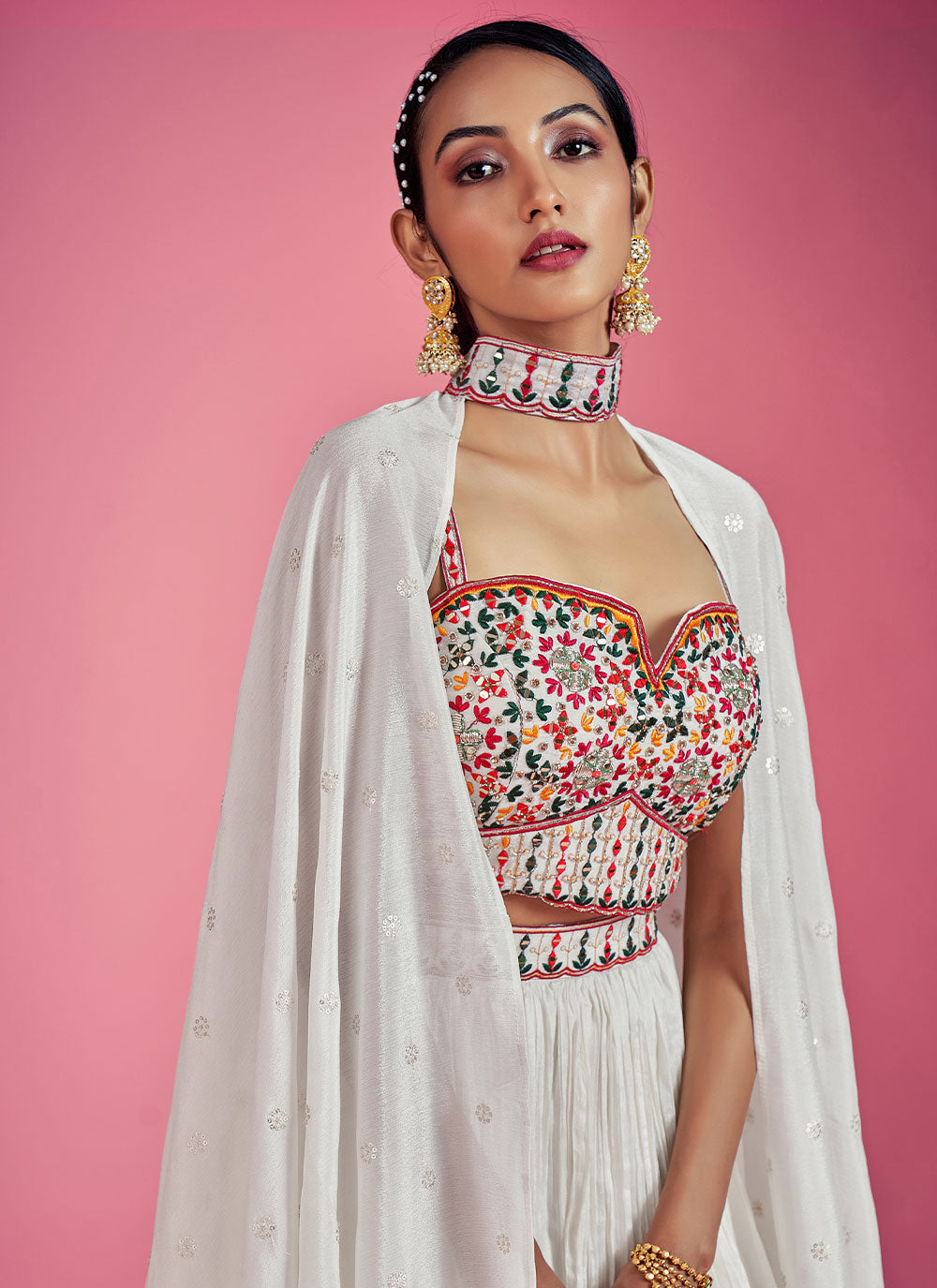 White Mirror Engagement Readymade Lehenga