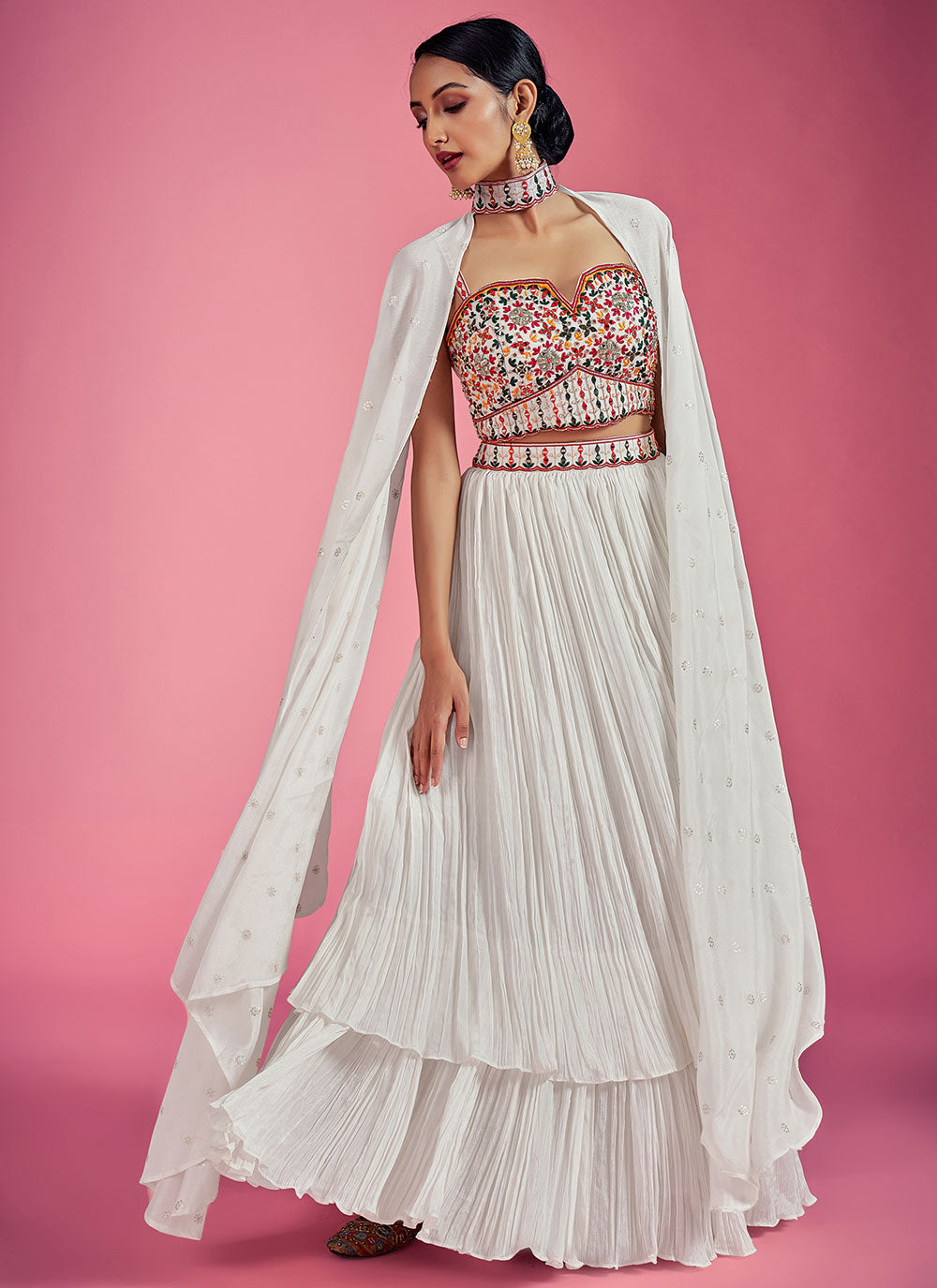 White Mirror Engagement Readymade Lehenga