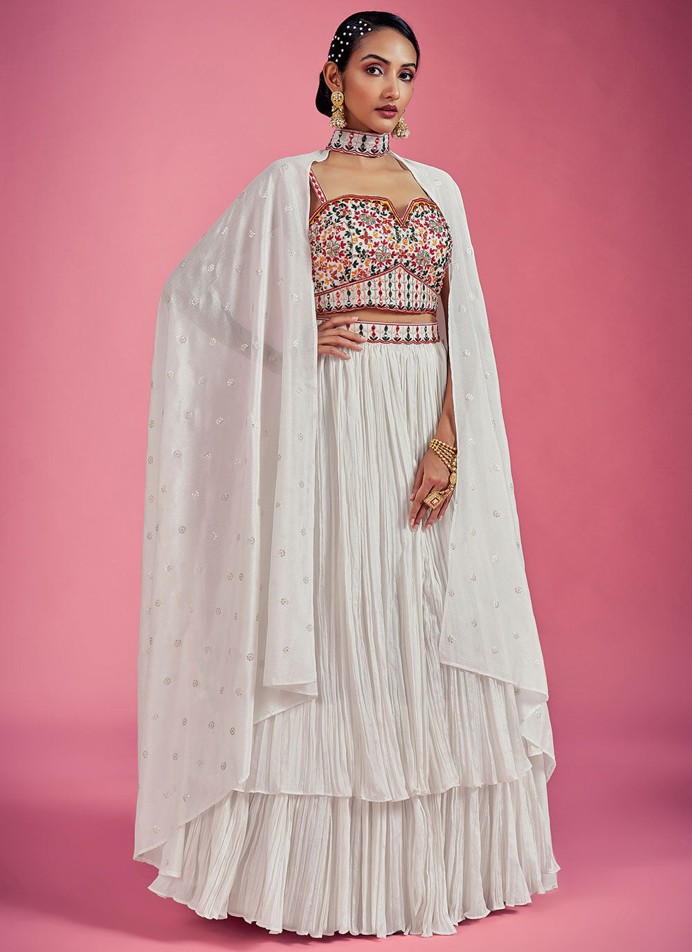 White Mirror Engagement Readymade Lehenga