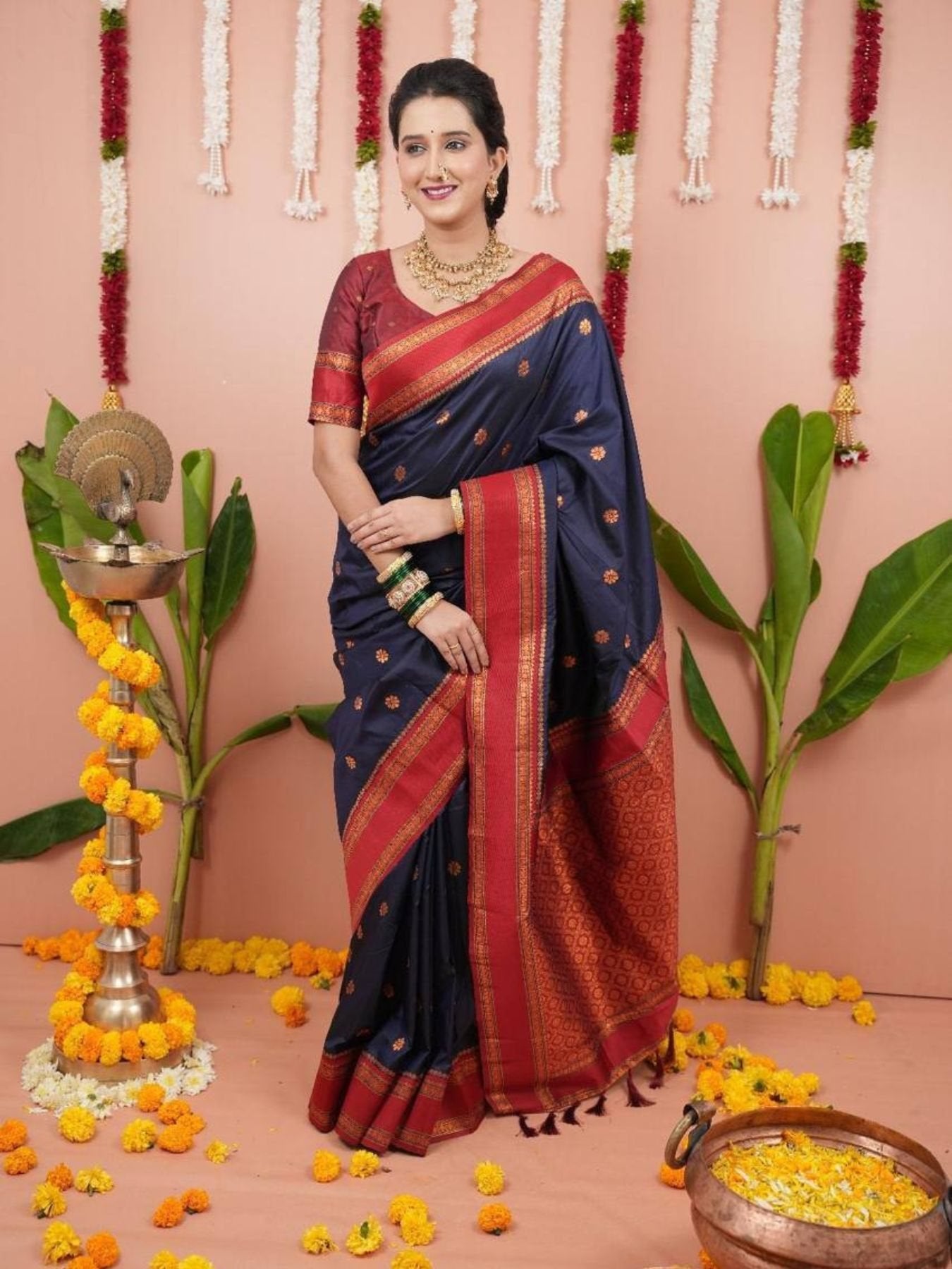 Blue Silk Saree with Dual Tone Finish and Rich Zari Detailing
