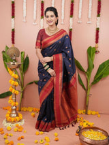 Blue Silk Saree with Dual Tone Finish and Rich Zari Detailing