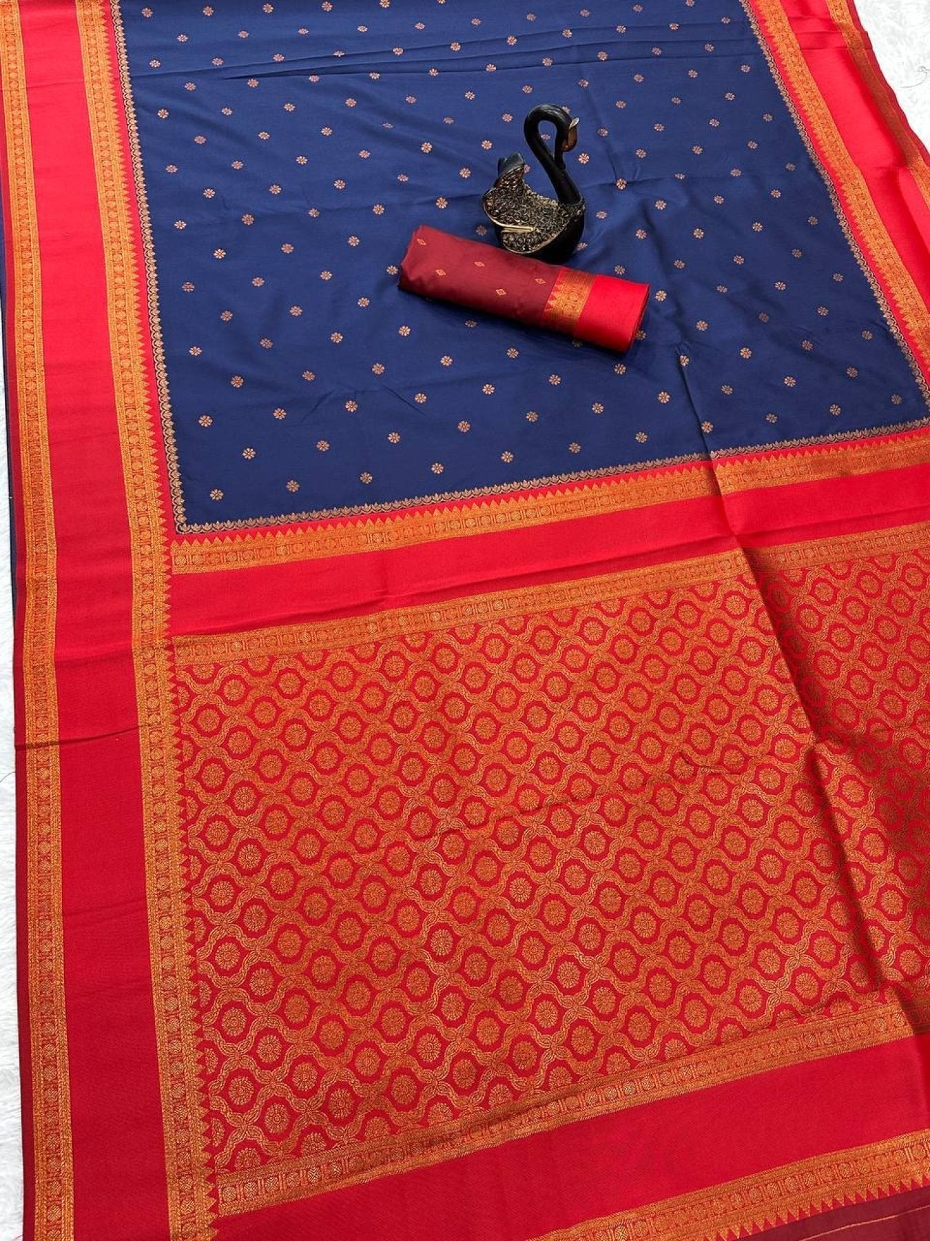 Blue Silk Saree with Dual Tone Finish and Rich Zari Detailing