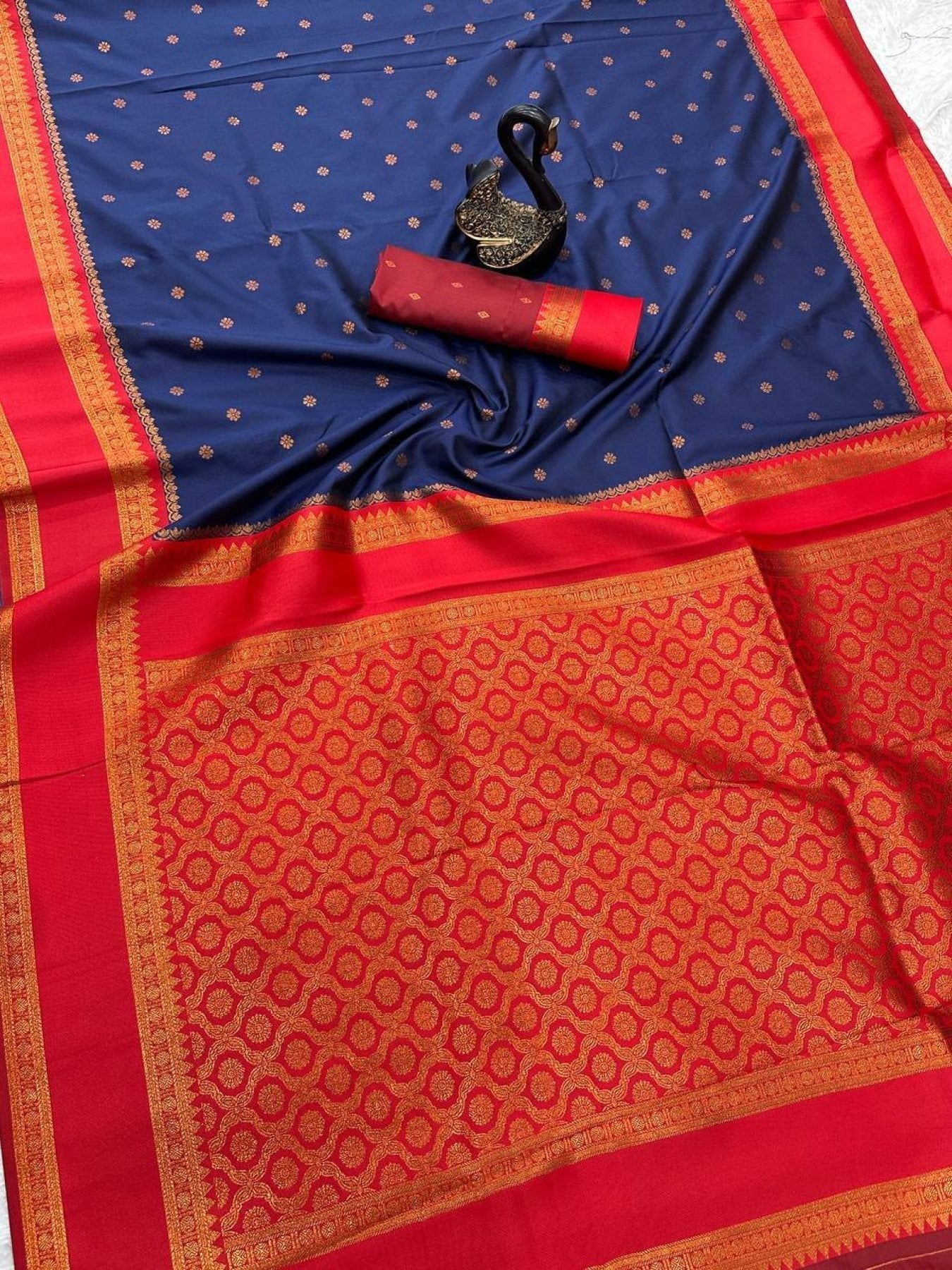 Blue Silk Saree with Dual Tone Finish and Rich Zari Detailing
