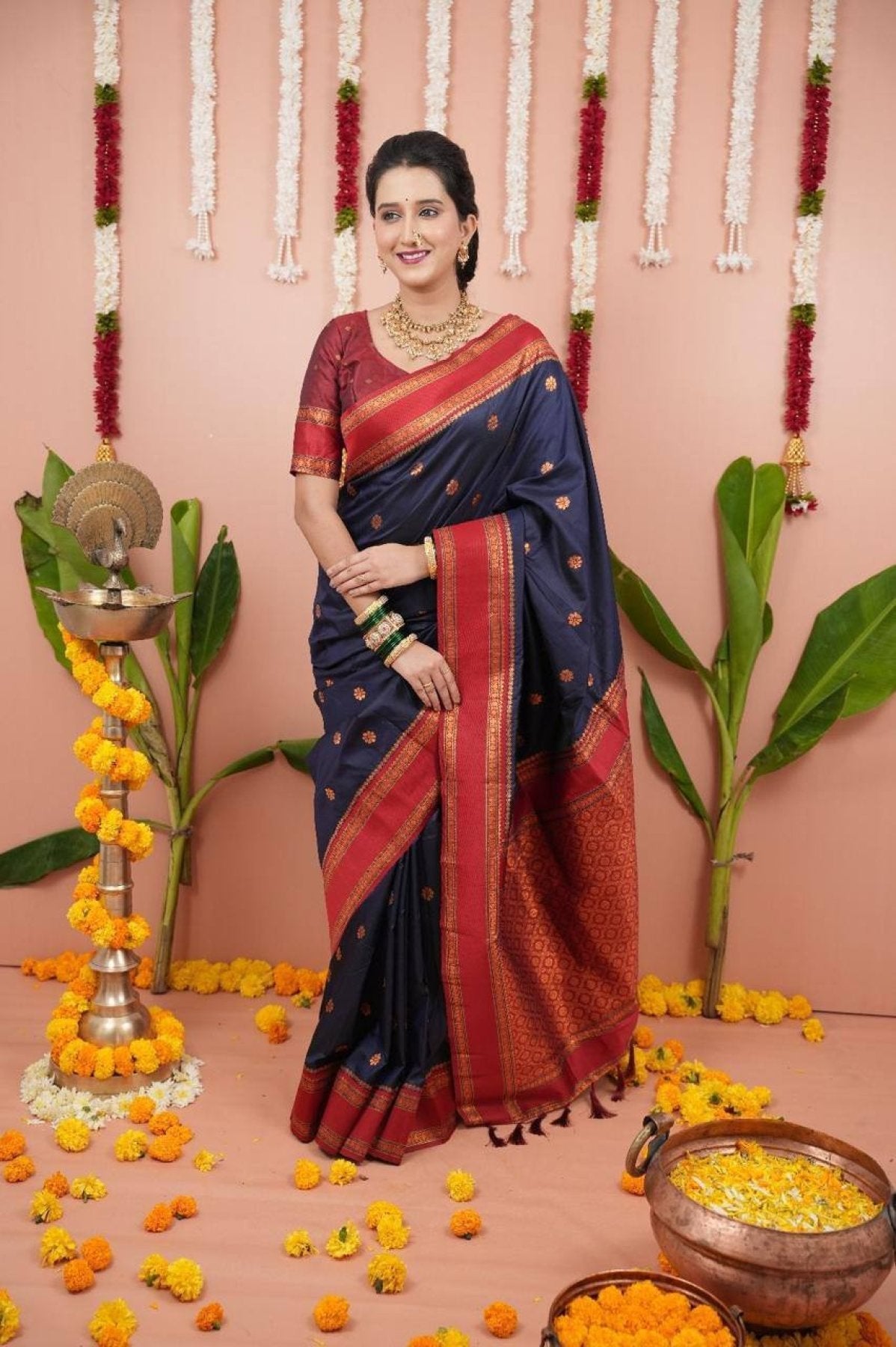Blue Silk Saree with Dual Tone Finish and Rich Zari Detailing