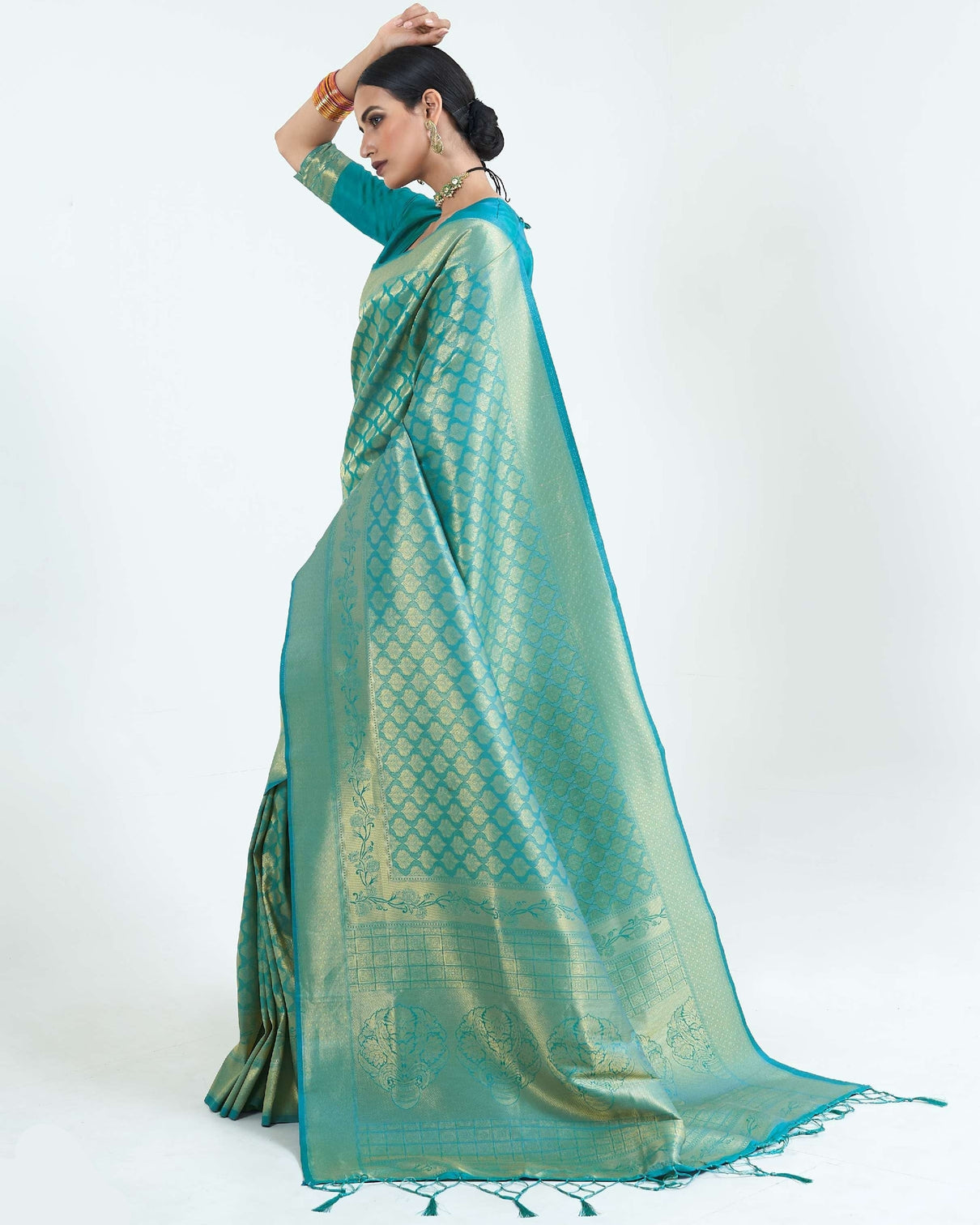 Teal Blue Woven Kanjivaram Silk Saree : Limited Edition