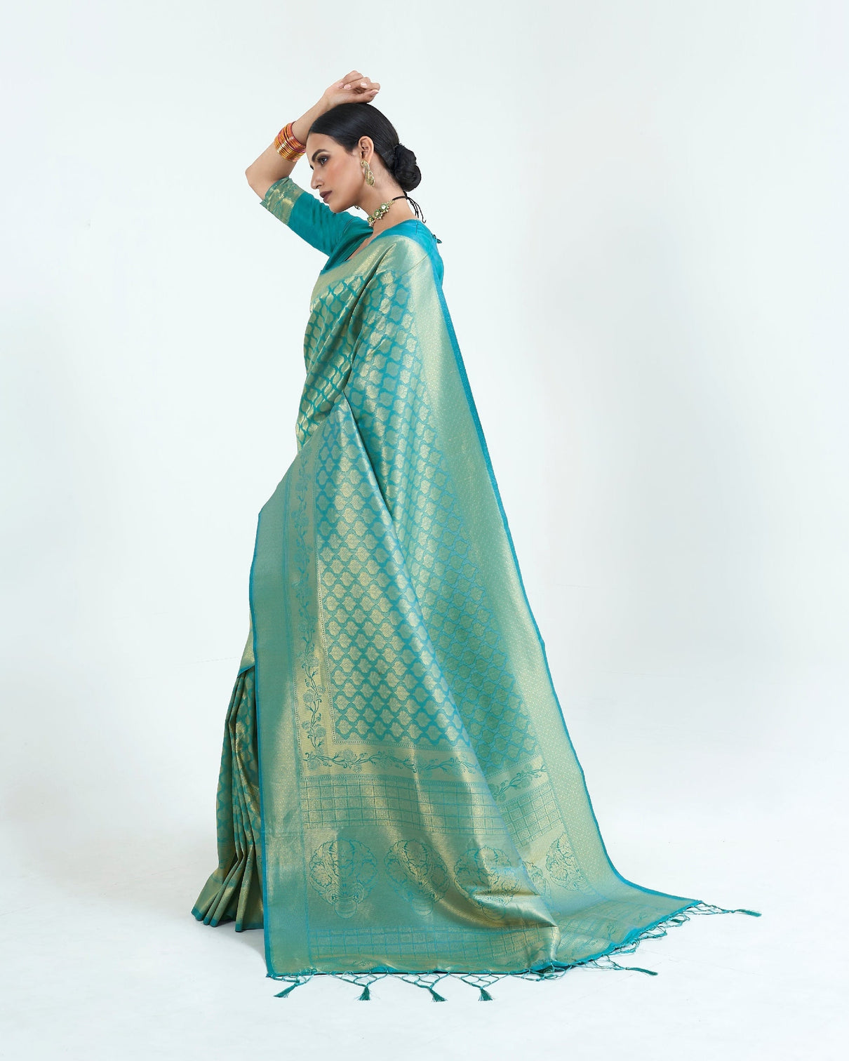 Teal Blue Woven Kanjivaram Silk Saree : Limited Edition