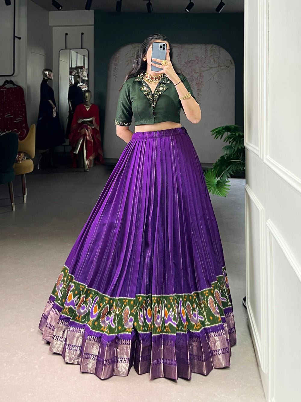 Radiant purple poly cotton lehenga choli with zari weaving handwork blouse