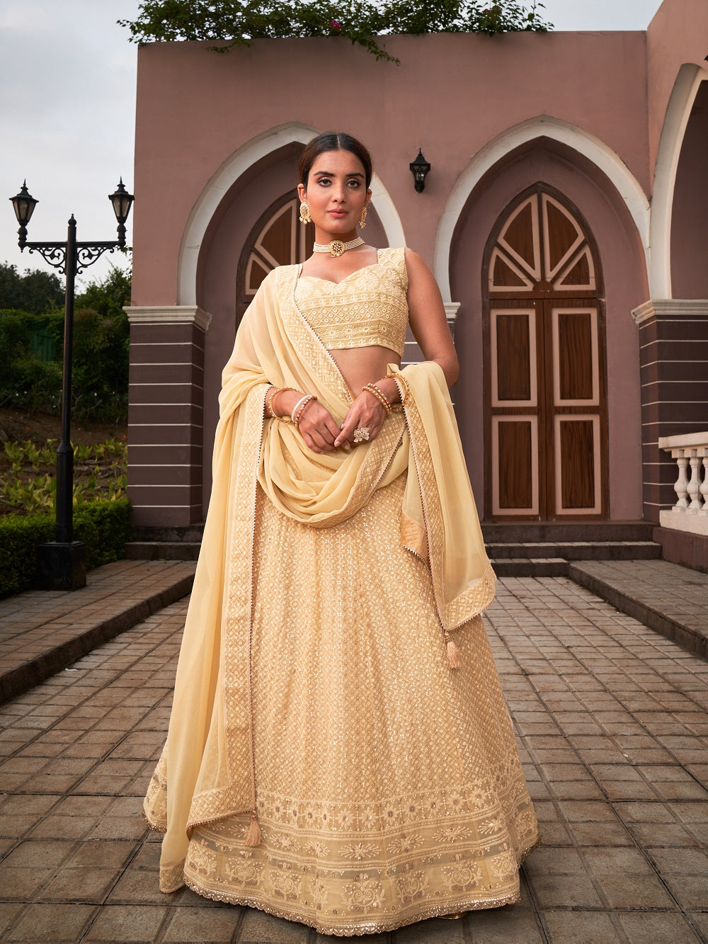 Chiku Color Lucknowi With Sequins Work Georgette Lehenga Choli