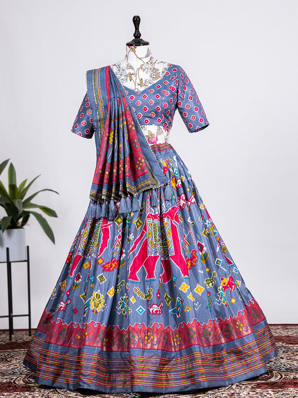 Grey Color Haydrabadi Patola Printed Lehenga