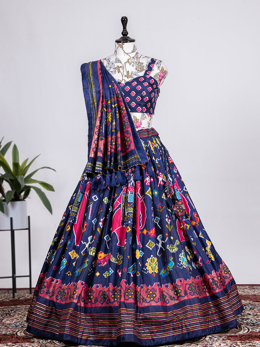 Navy Blue Color Patola Printed & foil work Silk Ghaghra Choli