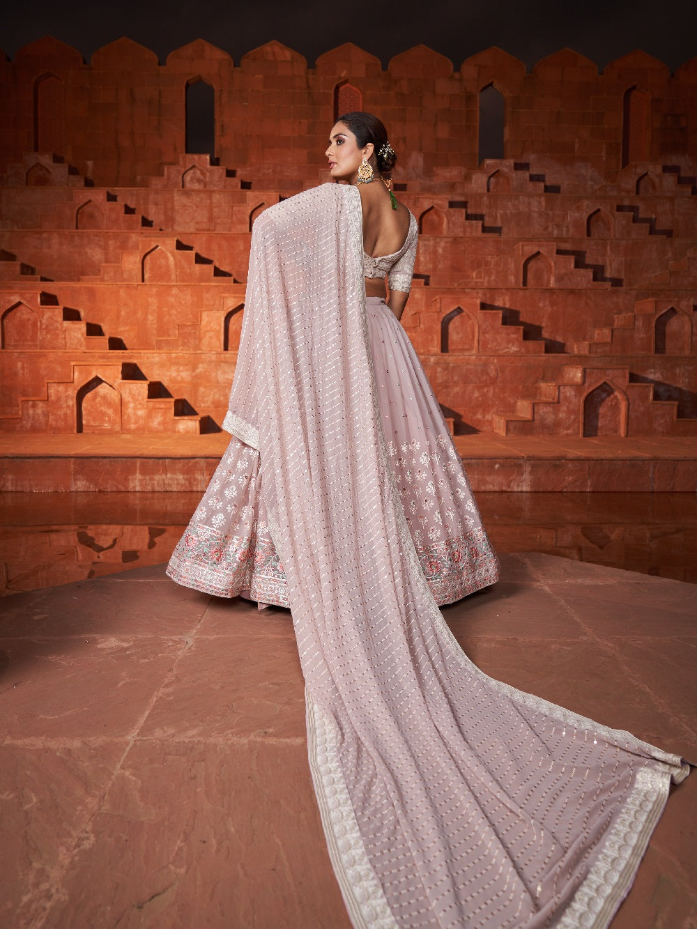 Peach Color Sequins With Embroidery Work Rajwadi Sana Silk Lehenga Choli