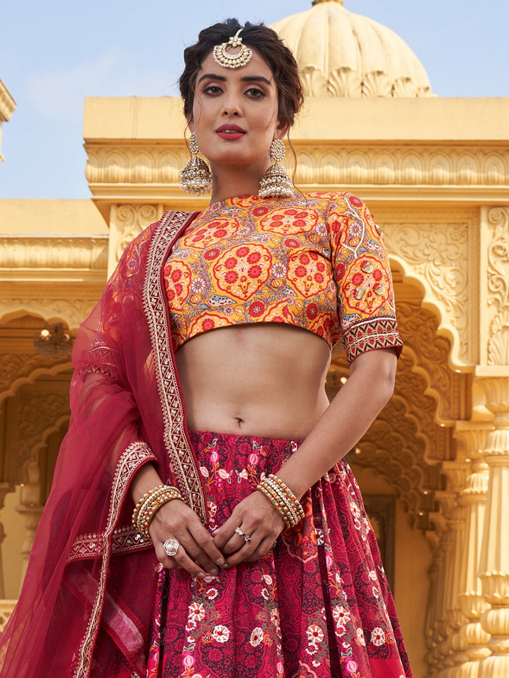 Pink Color Printed Vaishali Silk Lehenga Choli Set