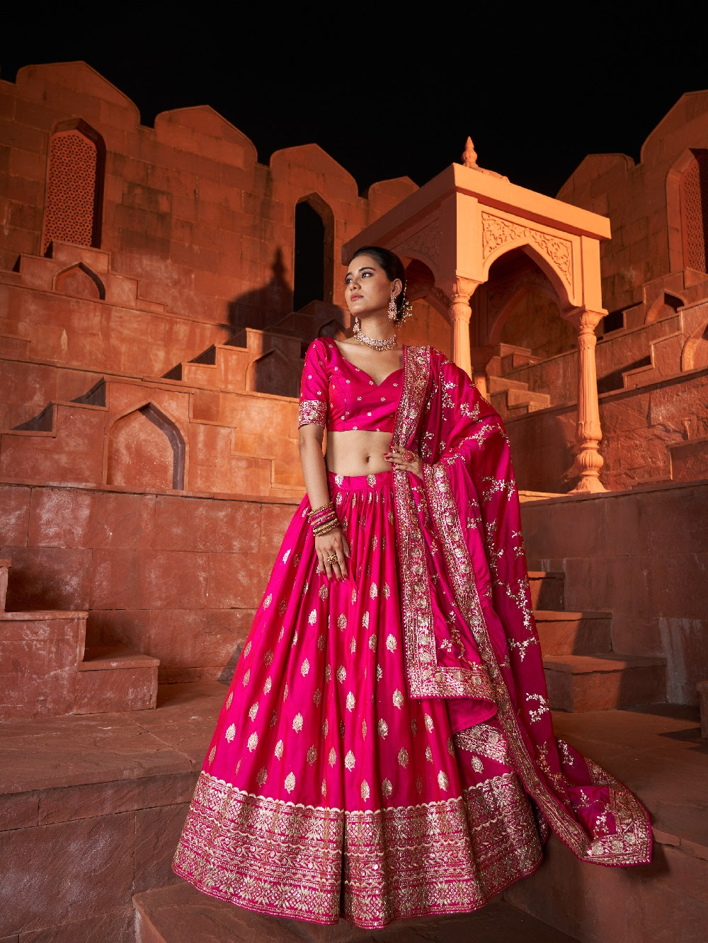 Rani Pink Color Sequins With Embroidery Work Rajwadi Sana Silk Lehenga Choli