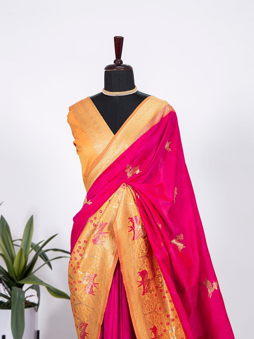 Rani Pink Color Weaving Zari Work Jacquard Silk Saree