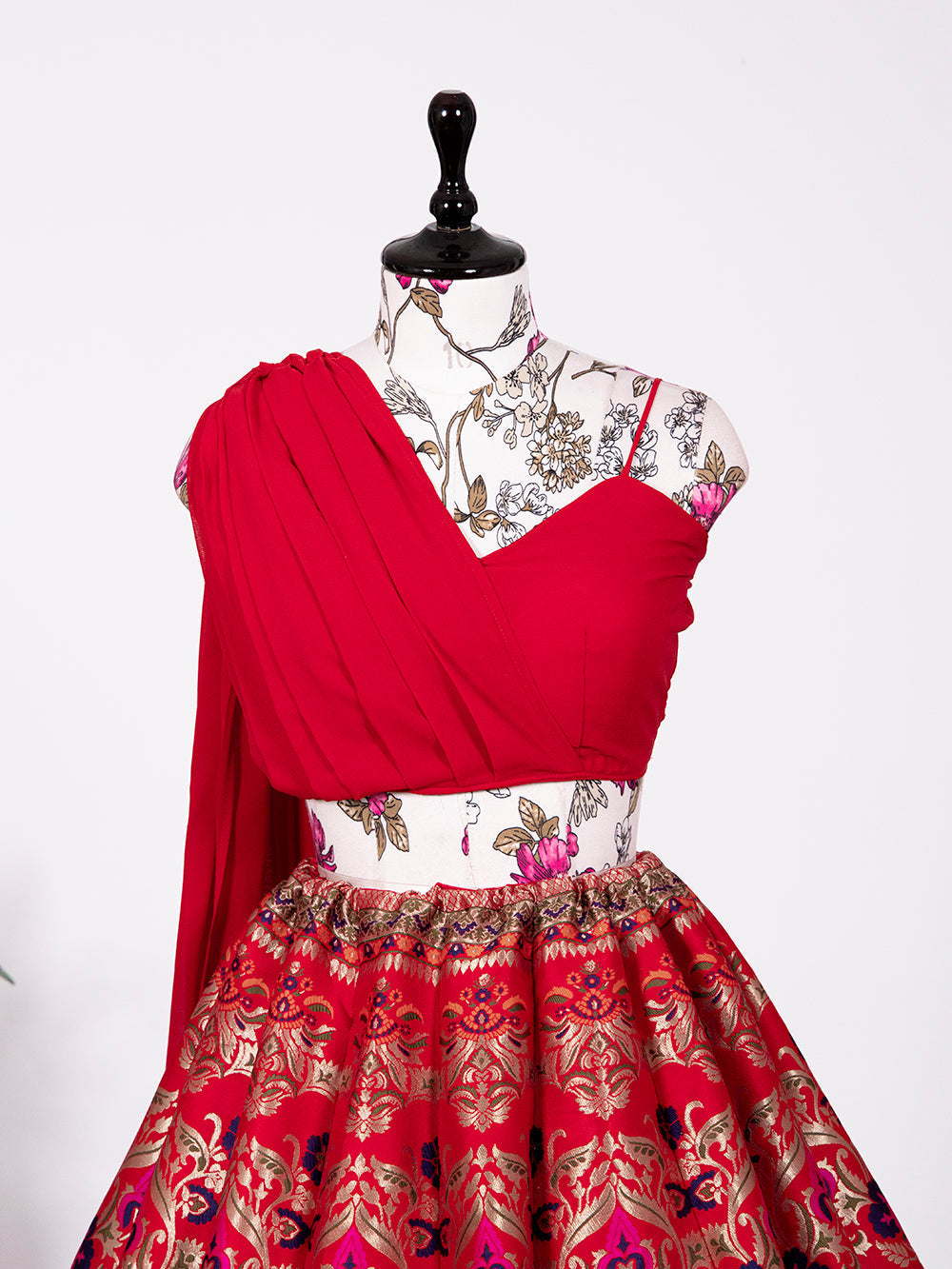 Red Color Weaving Zari Work Banarasi Silk Co-ord Set Lehenga With Georgette Choli
