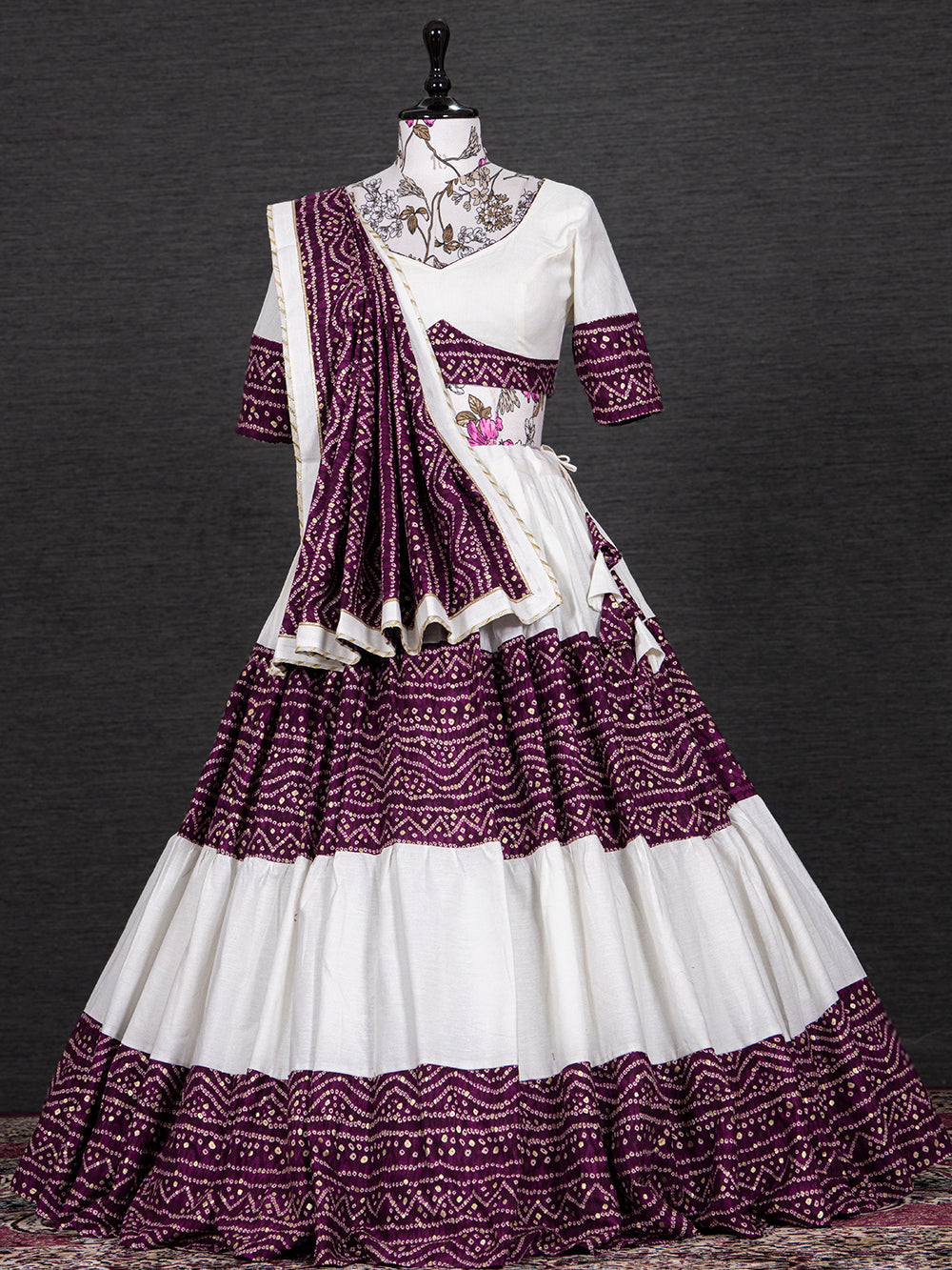 Wine Color Foil And Printed Pure Cotton Lehenga Choli