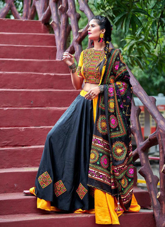 Combination Of Yellow And Black Color Traditional Touch Lehenga Choli