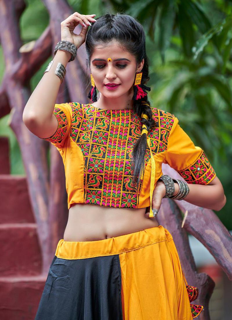 Combination Of Yellow And Black Color Traditional Touch Lehenga Choli