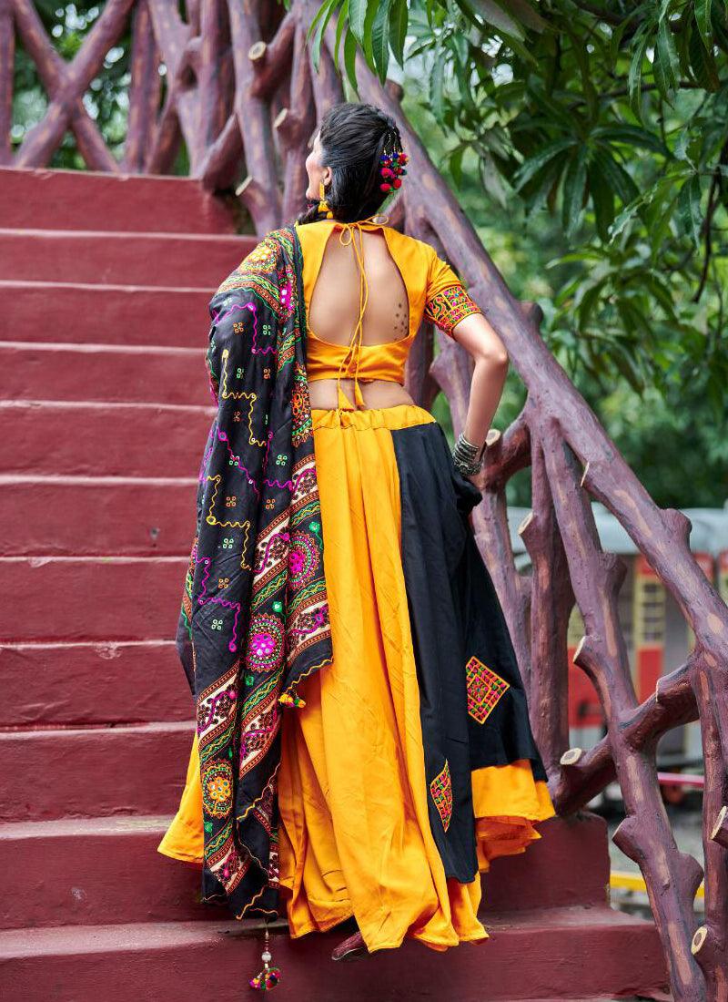 Combination Of Yellow And Black Color Traditional Touch Lehenga Choli