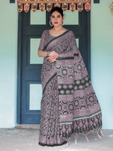 Black Cotton Saree with Ajrakh Pattern for Everyday Wear