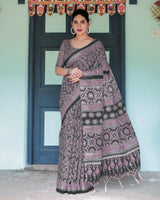 Black Cotton Saree with Ajrakh Pattern for Everyday Wear