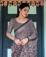 Black Cotton Saree with Ajrakh Pattern for Everyday Wear