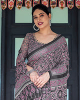 Black Cotton Saree with Ajrakh Pattern for Everyday Wear