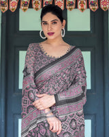 Black Cotton Saree with Ajrakh Pattern for Everyday Wear