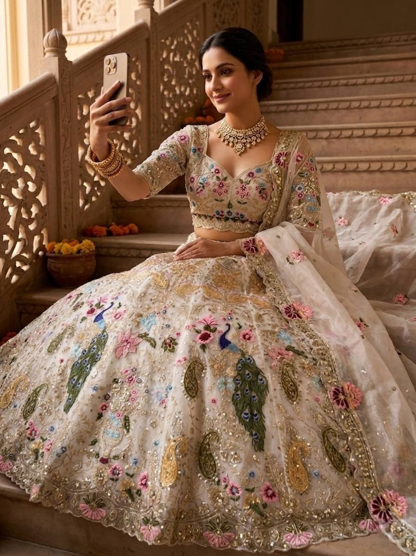 Organza Lehenga with Heavy Cut Work