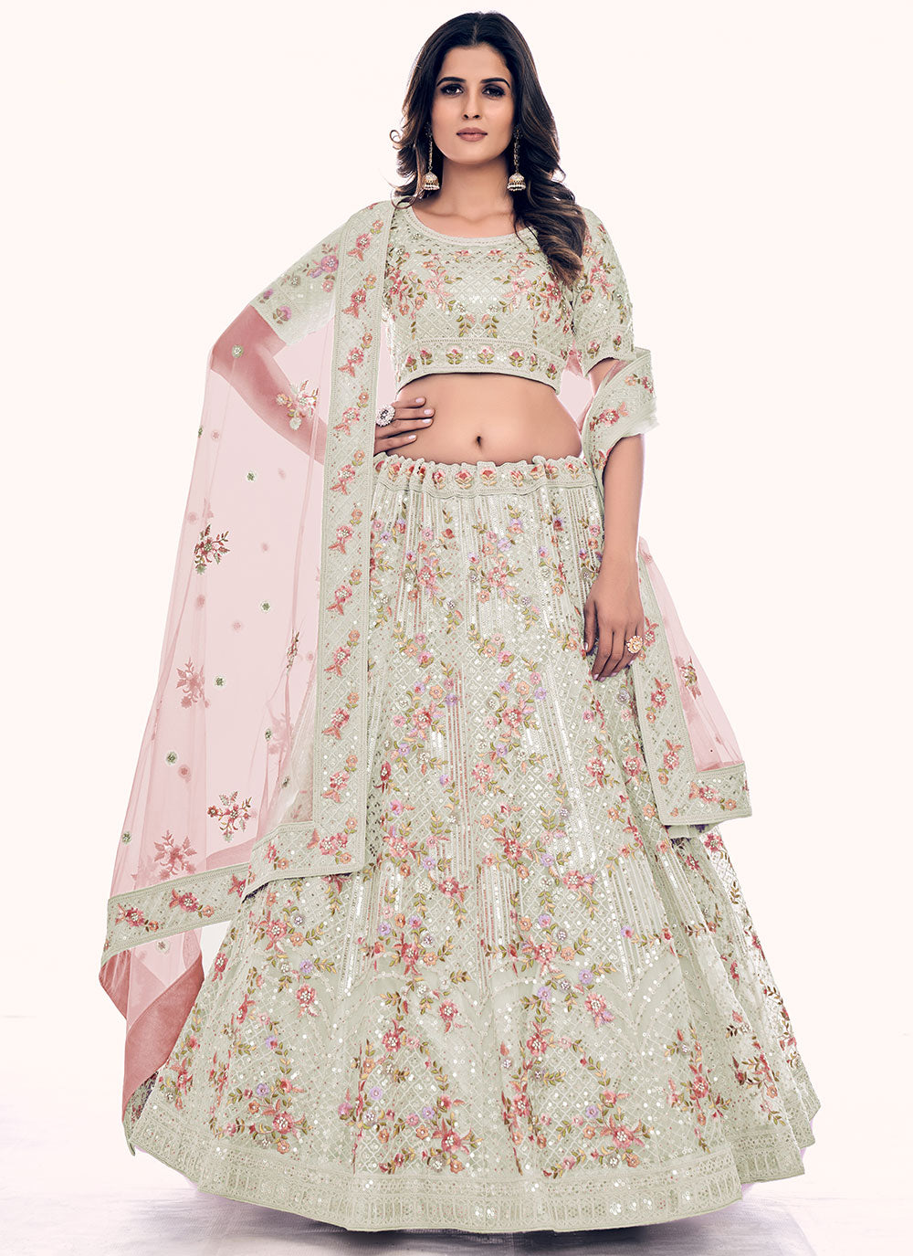 Light Green Net A Line Lehenga Choli