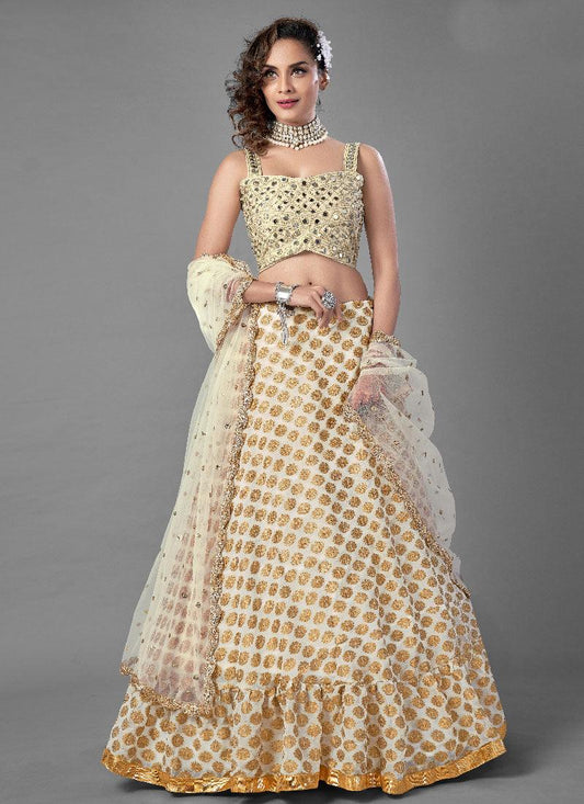 Cool White Color Heavy Look Party Wear Designer Lehenga Choli