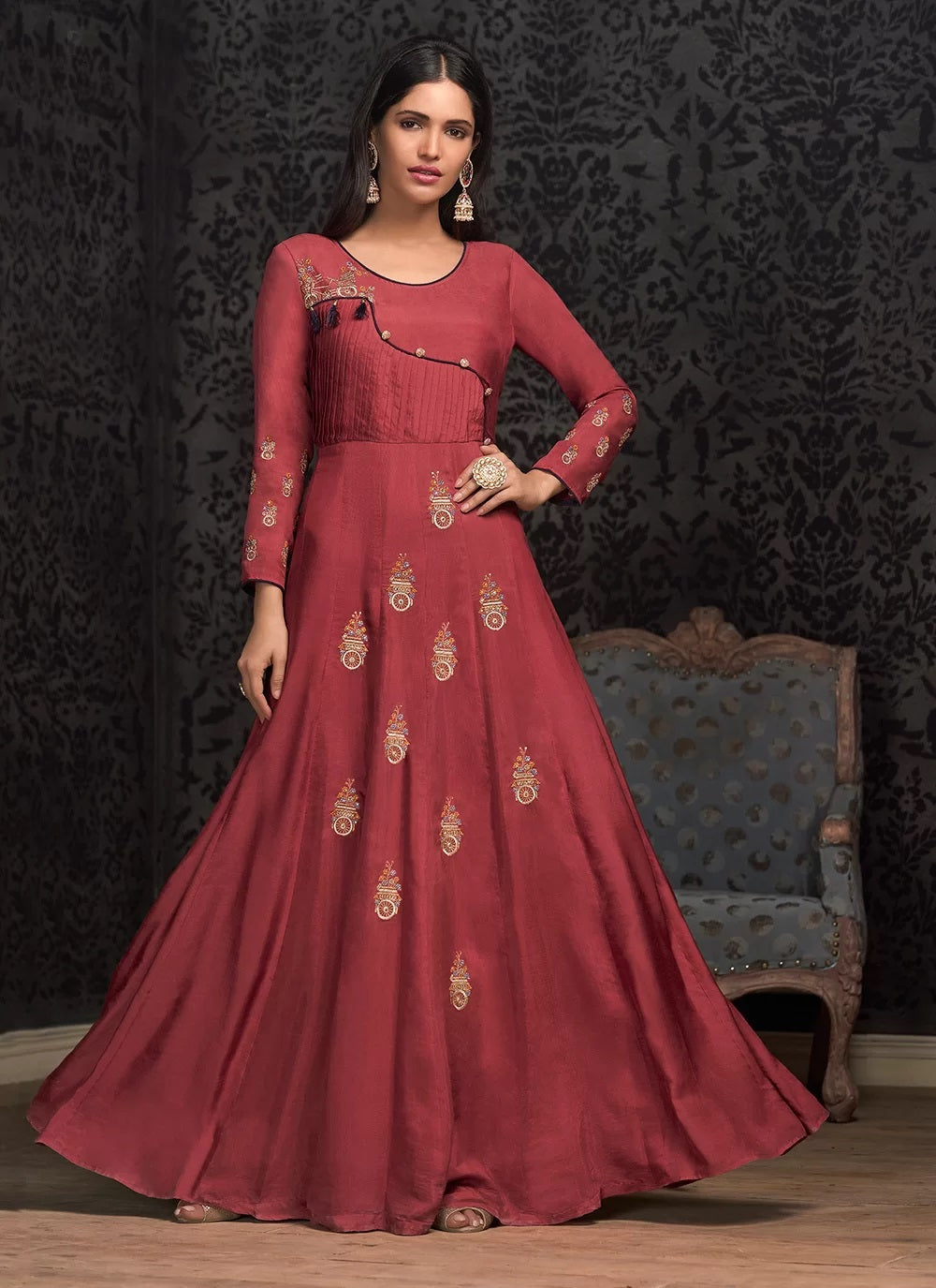 Copper muslin fancy gown for ladies
