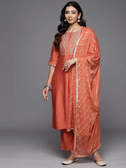 Mameraa Coral Solid Straight Suit With Dupatta - Mameraa