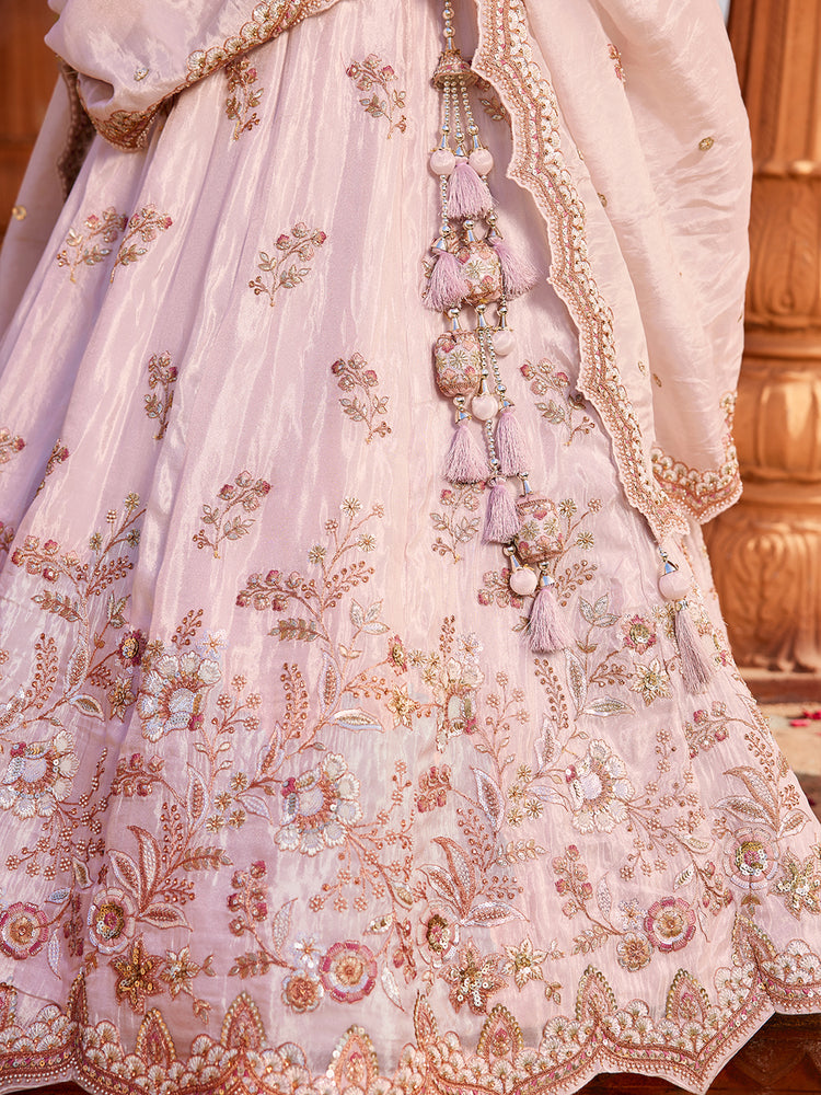 Coral Tissue Sequinse embroidery Semi-Stitched Lehenga choli & Dupatta