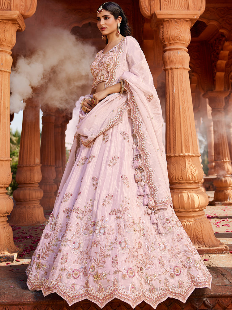Coral Tissue Sequinse embroidery Semi-Stitched Lehenga choli & Dupatta
