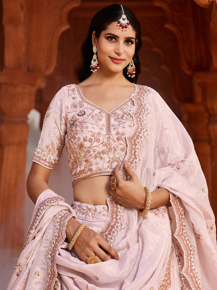 Coral Tissue Sequinse embroidery Semi-Stitched Lehenga choli & Dupatta